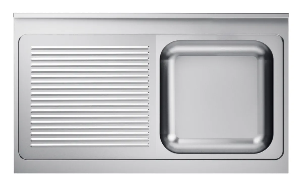 Spüle 1 Becken und Abtropffläche links mit Rückwand - L 1200 x T 600 mm