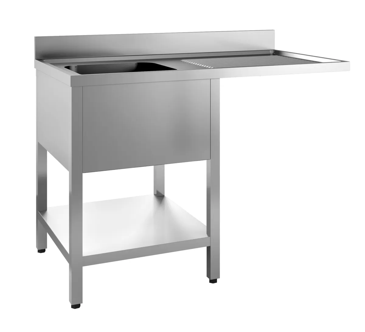 Einbauspüle 1 Becken und Durchgang für Geschirrspüler rechts mit Rückwand und abnehmbarem Regal - L 1400 x T 700 mm