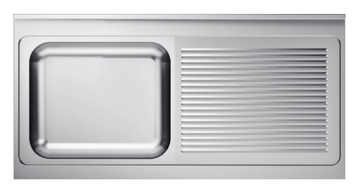 Spüle 1 Becken und Abtropffläche rechts mit Rückwand - L 1400 x T 700 mm