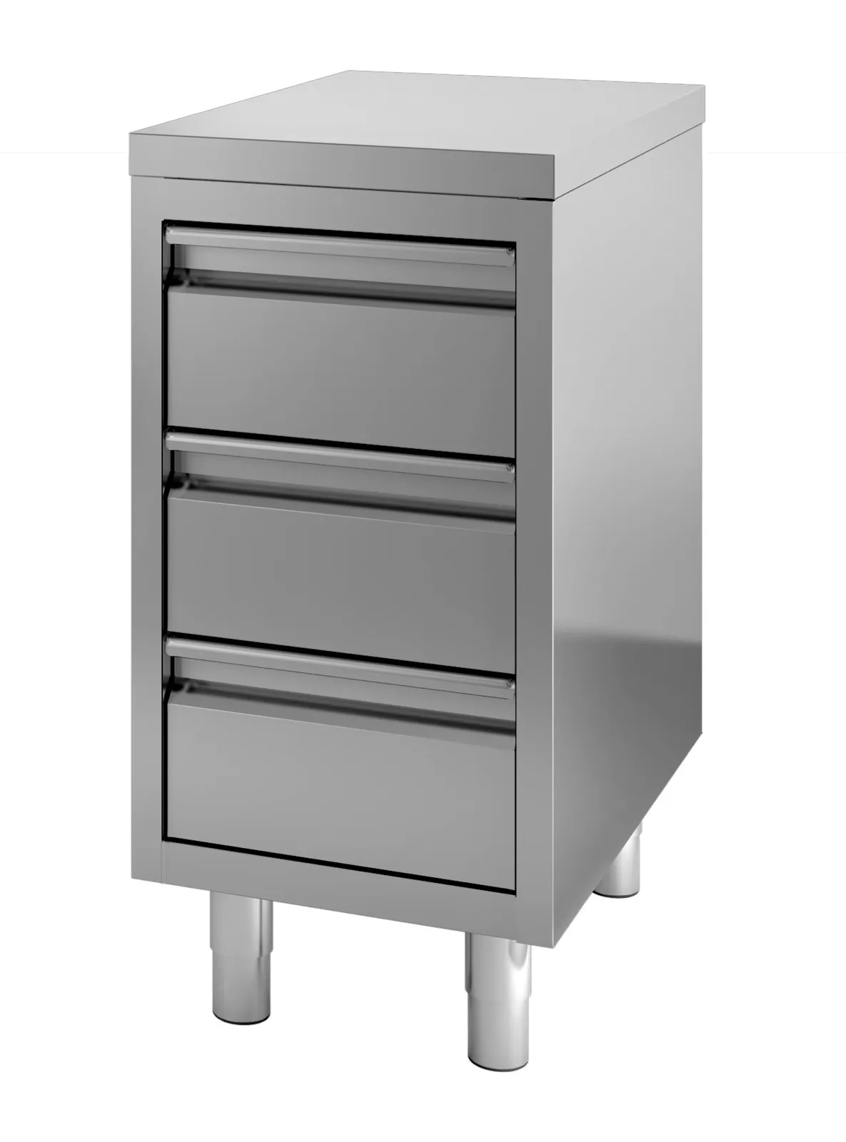 Edelstahl-Unterschrank mit 3 Schubladen - B 400 x T 700 mm