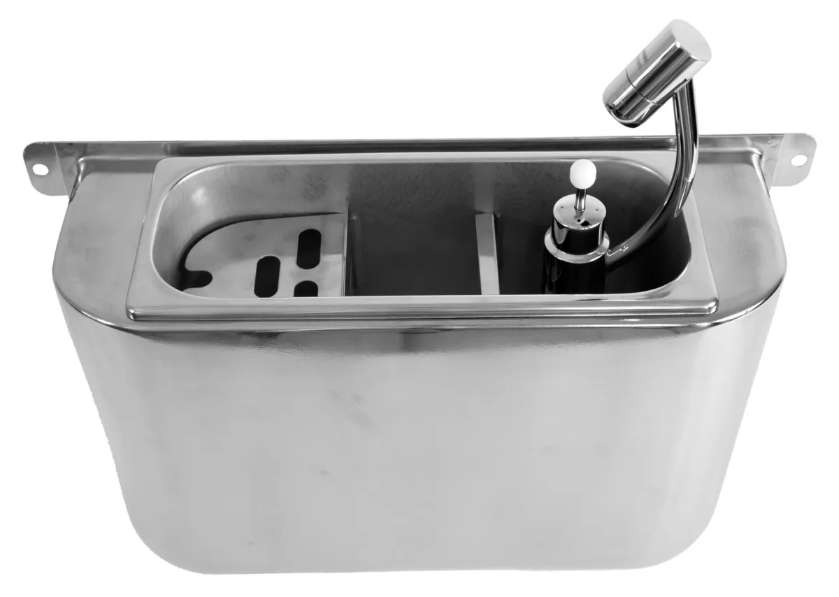 Spülbecken Eislöffel mit Brause, Wasseranschluss und Abflussschlauch