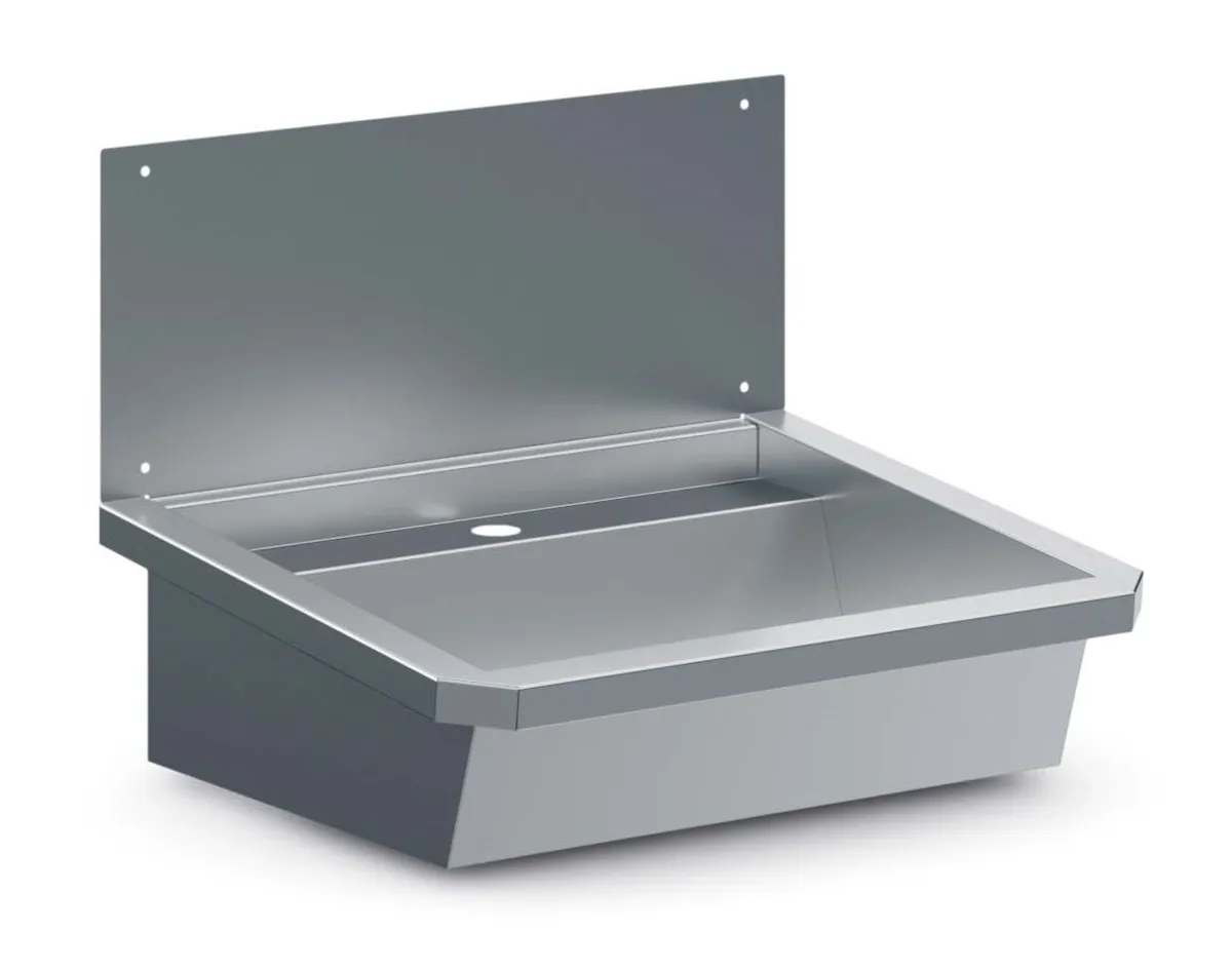 Edelstahlspüle mit Ablaufstopfen und Spritzschutzdeckel - L 600 x T 468 mm