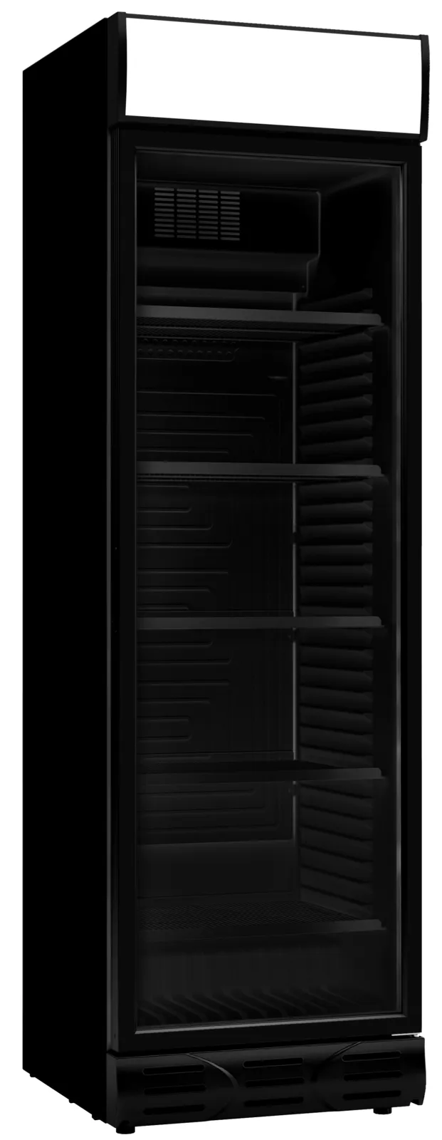 Schwarzer Getränkekühlschrank mit Glastür und Vordach - 382 L