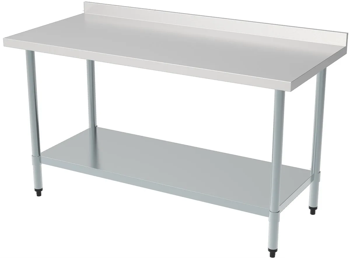 Edelstahltisch mit Aufkantung und Regal - L 1600 x T 700 mm
