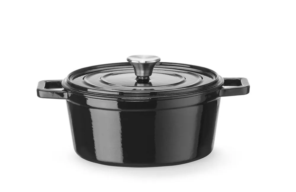 Runder emaillierter Gusseisentopf Schwarz - 3,7 L