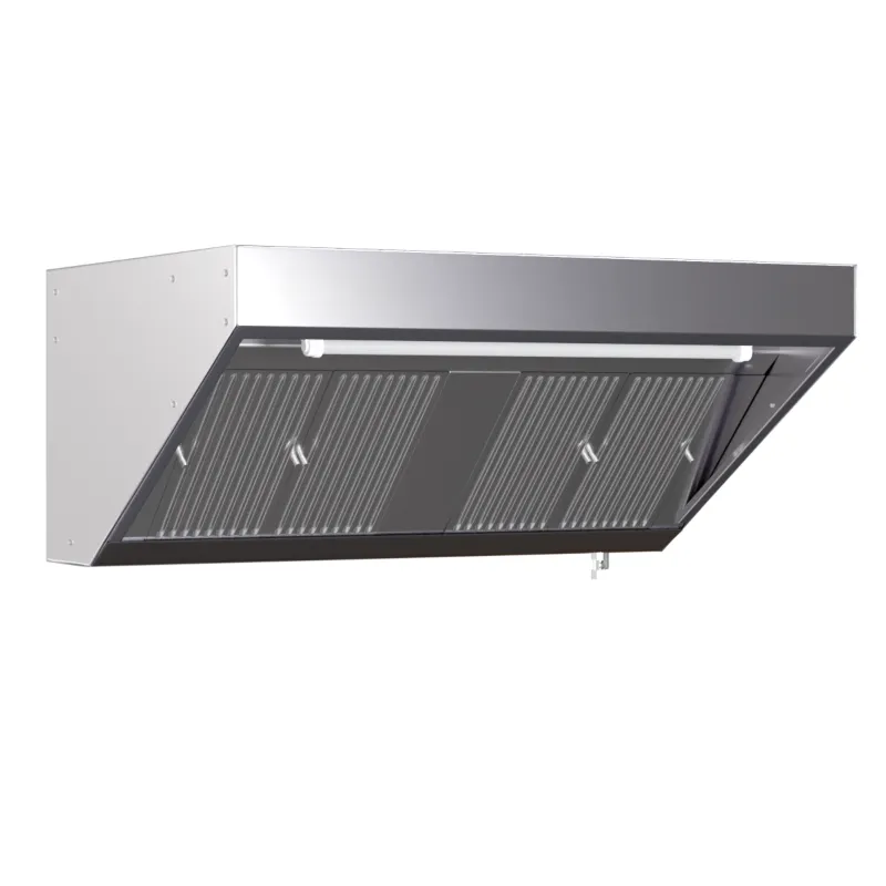 Professionelle Snack-Dunstabzugshaube Edelstahl AISI 304, Länge 5200 mm, LED-Beleuchtung, Ohne Motor