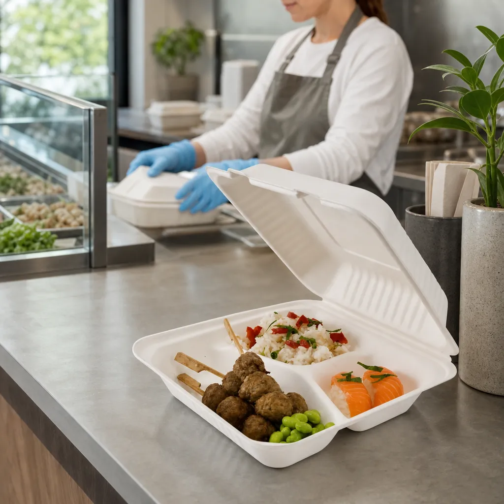 Lunch Box Bagasse 3 Fächer – 50er Packung