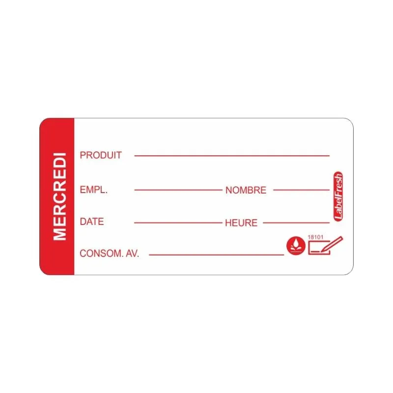 Rückverfolgbarkeitsetikett LabelFresh Soluble Pro - Mittwoch - 60 x 30 mm - Los von 250