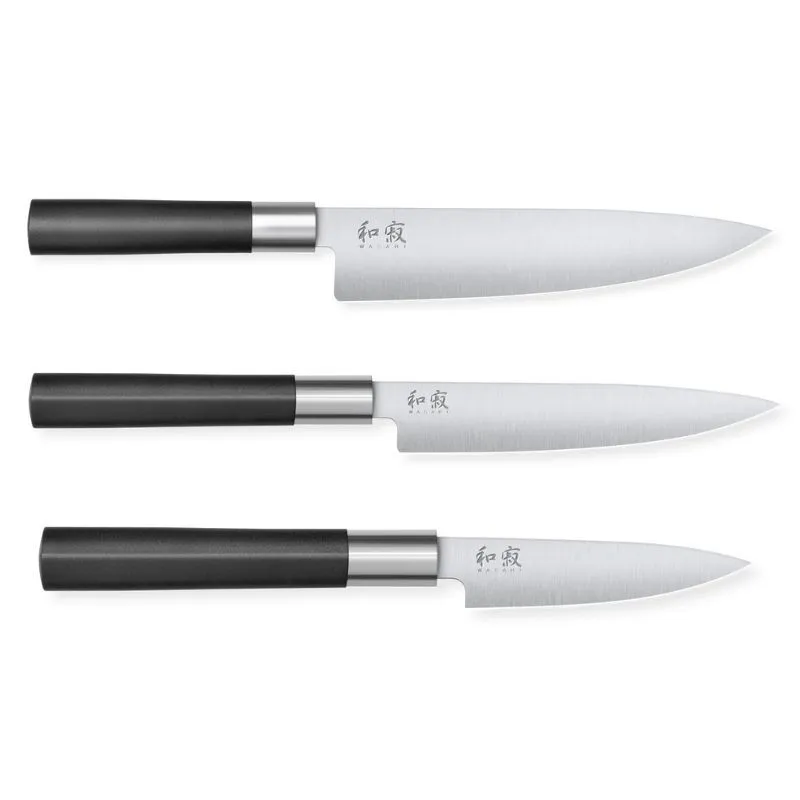 Set von 3 Wasabi Black Messern - Universalmesser und Kochmesser