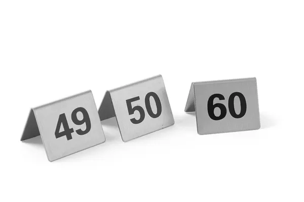 Set von 12 nummerierten Tischaufstellern von 49 bis 60