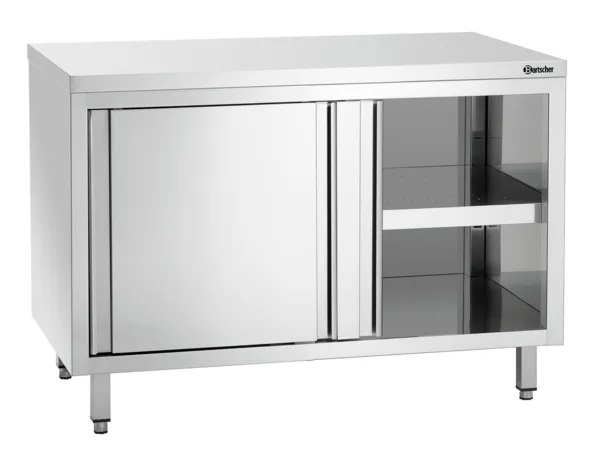 Möbel aus Edelstahl mit Schiebetüren und Regal - L 1200 mm