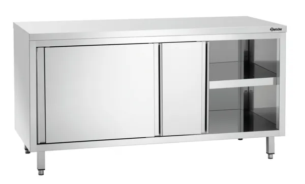 Möbel aus Edelstahl mit Schiebetüren und Regal - L 1600 mm