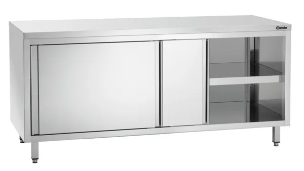 Möbel aus Edelstahl mit Schiebetüren und Regal - L 1800 mm