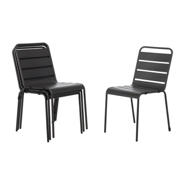 Stapelbarer Stuhl mit grauen Latten aus Stahl - Set mit 4