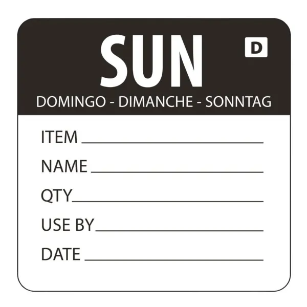 Lösliche Etiketten Wochentag "Sonntag" - Rolle mit 250 Stück