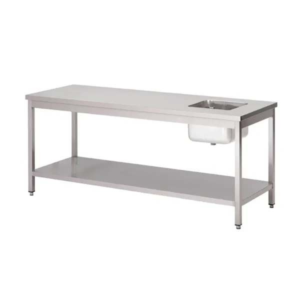 Tisch des Chefs aus Edelstahl mit unterem Regal - L 1400 x T 700 mm