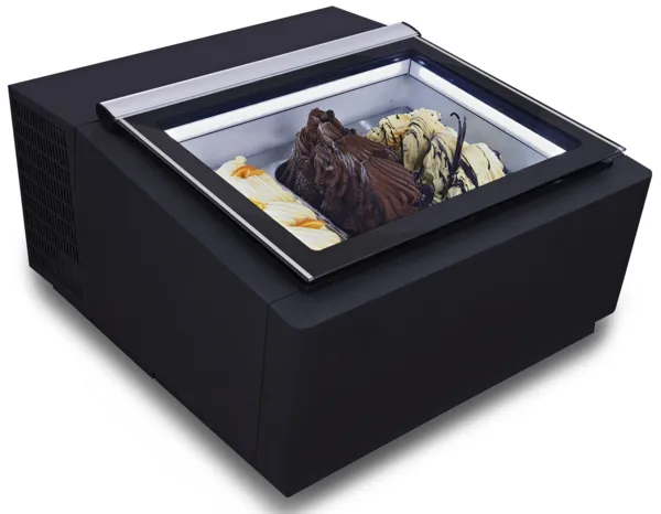 Schwarze Tischvitrine für Eis - Statisch - 3 x 5 L - Kundenbereich