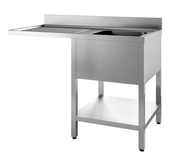 Einbauspüle 1 Becken und Durchgang für Geschirrspüler links mit Rückwand und abnehmbarem Regal - L 1200 x T 700 mm