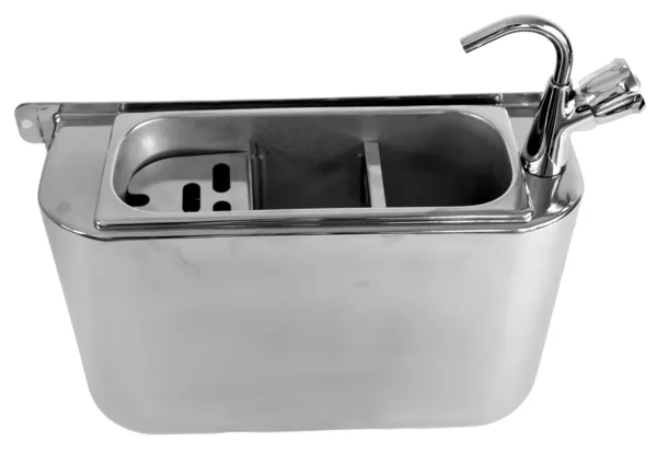 Spülbecken Eislöffel mit Wasserhahn, Wasseranschluss und Abflussrohr