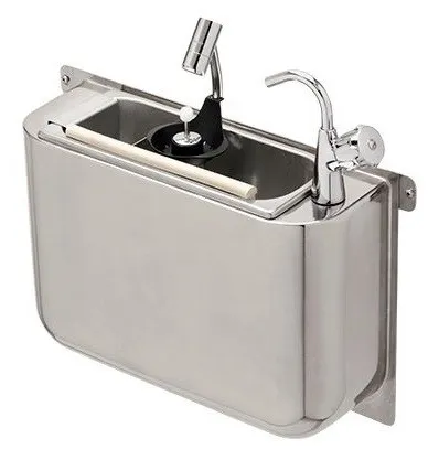 Spülbecken Eislöffel mit Brause, Wasserhahn, Wasseranschluss und Abflussrohr