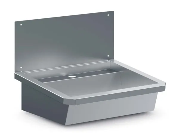 Edelstahlspüle mit Ablaufstopfen und Spritzschutzdeckel - L 600 x T 468 mm