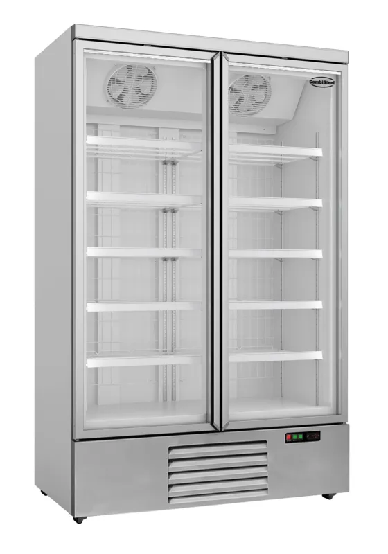 Negative Edelstahl-Kühlschrankvitrine mit 2 Türen - 1000 L