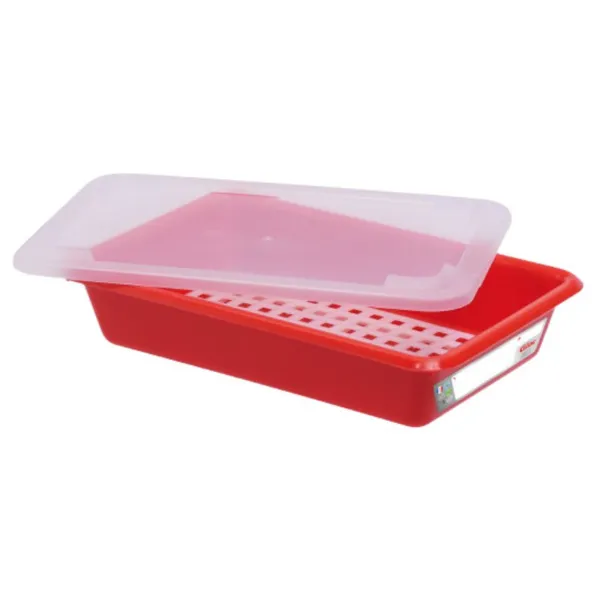 Flacher Behälter 3L Haccp Rot + Deckel + Rost