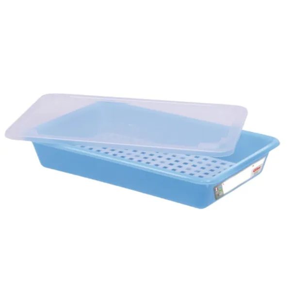 HACCP Flacher Behälter mit Deckel und Gitter - 8 L - Blau