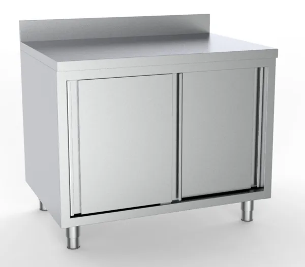 Edelstahl-Unterschrank mit 2 Türen und Aufkantung - L 2000 x T 600 mm - Aufbereitet
