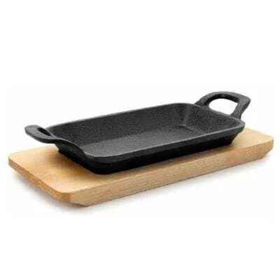 Mini Plancha Grill Glatt mit Holzsockel - 22,5 x 10 cm