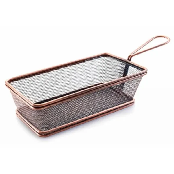 Rechteckiger Korb aus Edelstahl mit bronzefarbenem Griff - 21 x 11 cm