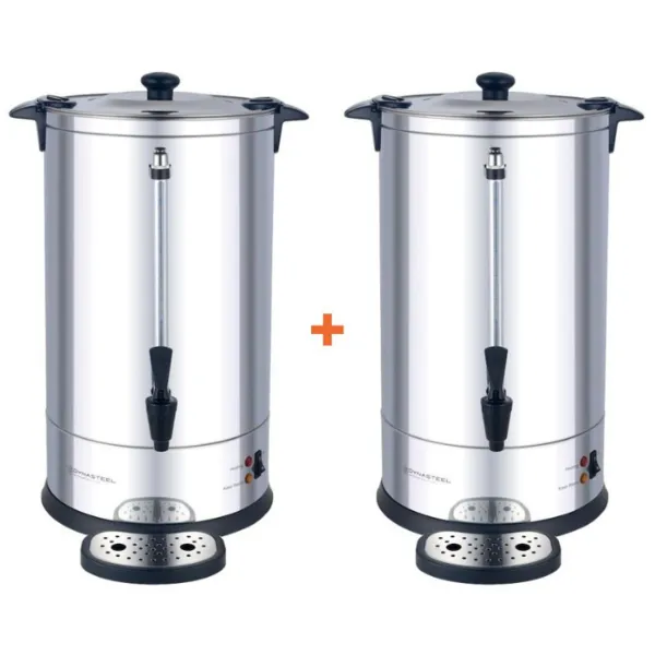 2er-Pack Kaffeemaschinen 7 L 950 W 48 Tassen, Edelstahl, Permanentfilter, Zapfhahn